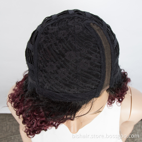Wholesale Kinky Curly Wigs For Black Women Remy Brazilian T part Human Hair Wigs Natural Ombre Brown Burgundy Lace Wigs